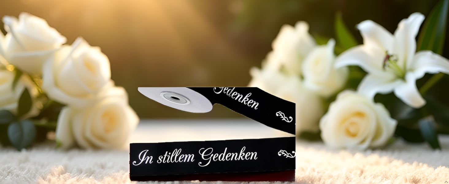 Lot de 20 rubans de condoléances en noir et argent 40 mm x 20 m