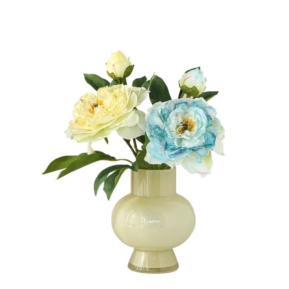 Bx9rE7tK3g Faux Flowers with Vase Peony Simulation Flower with Vase Blue and Yellow Living Room Decoration Arrangement Guifei Artificial Flowers