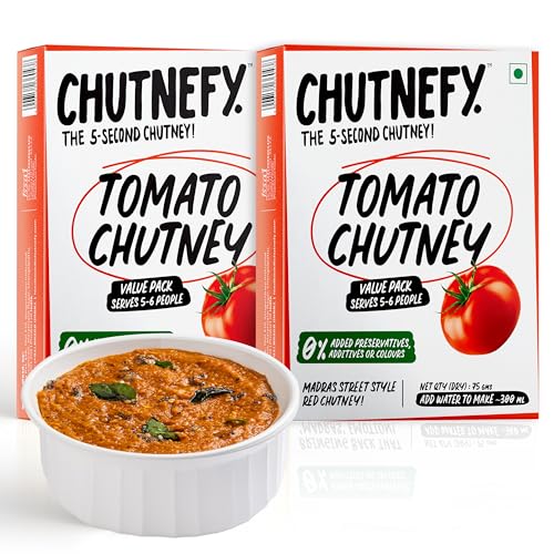 Image of CHUTNEFY|Tomato (Tamatar) Chutney|100% Natural Ingredients|Pack of 2*75gms (Dry)|Add Water to Make 300ml|5-6 Servings Per Pack|Authentic Madras Style - Red Chutney