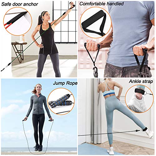 YUHENGLE Resistance Bands Set, 6-Piece Workout Exercise Bands with Door Anchor, Handles, Ankle Straps, Guide Book, Jump Rope, Stackable Up to 160 lbs, Perfect for Resistance Training, Physical Therapy