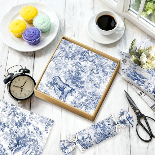 JeVenis 30 Blatt Blaues französisches Seidenpapier Geschenkpapier Vintage Blumen Verpackung Gemustert für Babyparty Hochzeit Geburtstag Brautparty Partydekoration