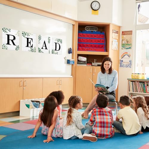 Image of COCHIE Reading Posters for Classroom Decorations, Library Reading Corner Decor, Read Signs Poster Bulletin Board Set of 4, Pre-k Preschool Kindergarten Classroom Wall Decoration (Leaves)
