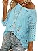 CRAZY GRID Womens Spring Fashion 2026 Crew Neck 3/4 Sleeve Crochet Tops Knit Pullover Sweaters Loose Fit Beach Vacation Cover Ups Blue Large