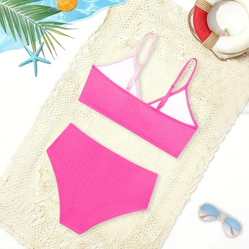 Image of Girls Swimsuit Solid Bathing Suit 2 Piece Twist Cross Adjustable Straps Soft Lining Bikini for Teen Girls with Chest Pad