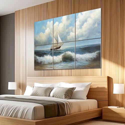 6 Pack Paneles Acústicos Decorativos de Arte Absorbentes de Sonido con Diseño de Paisaje Marino, Paneles Autoadhesivos para Estudios de Grabación y Oficina 72"x48" miniatura 5