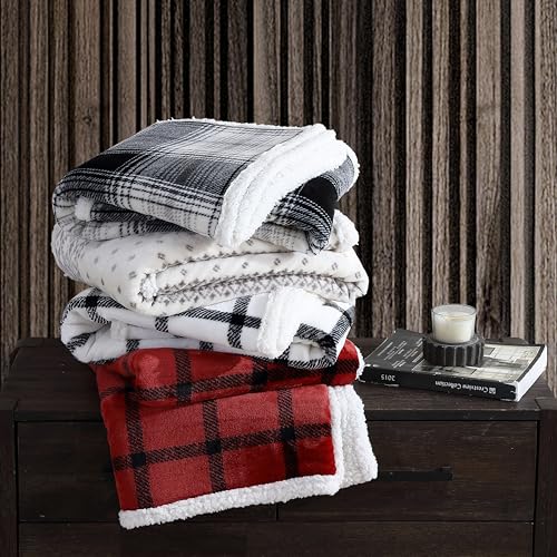 Image of Eddie Bauer - Throw Blanket, Brushed Fleece & Plush Sherpa Soft Bedding, Blanket for Couch & Bed (Bunkhouse Plaid Red, 50 inch x 60 inch)