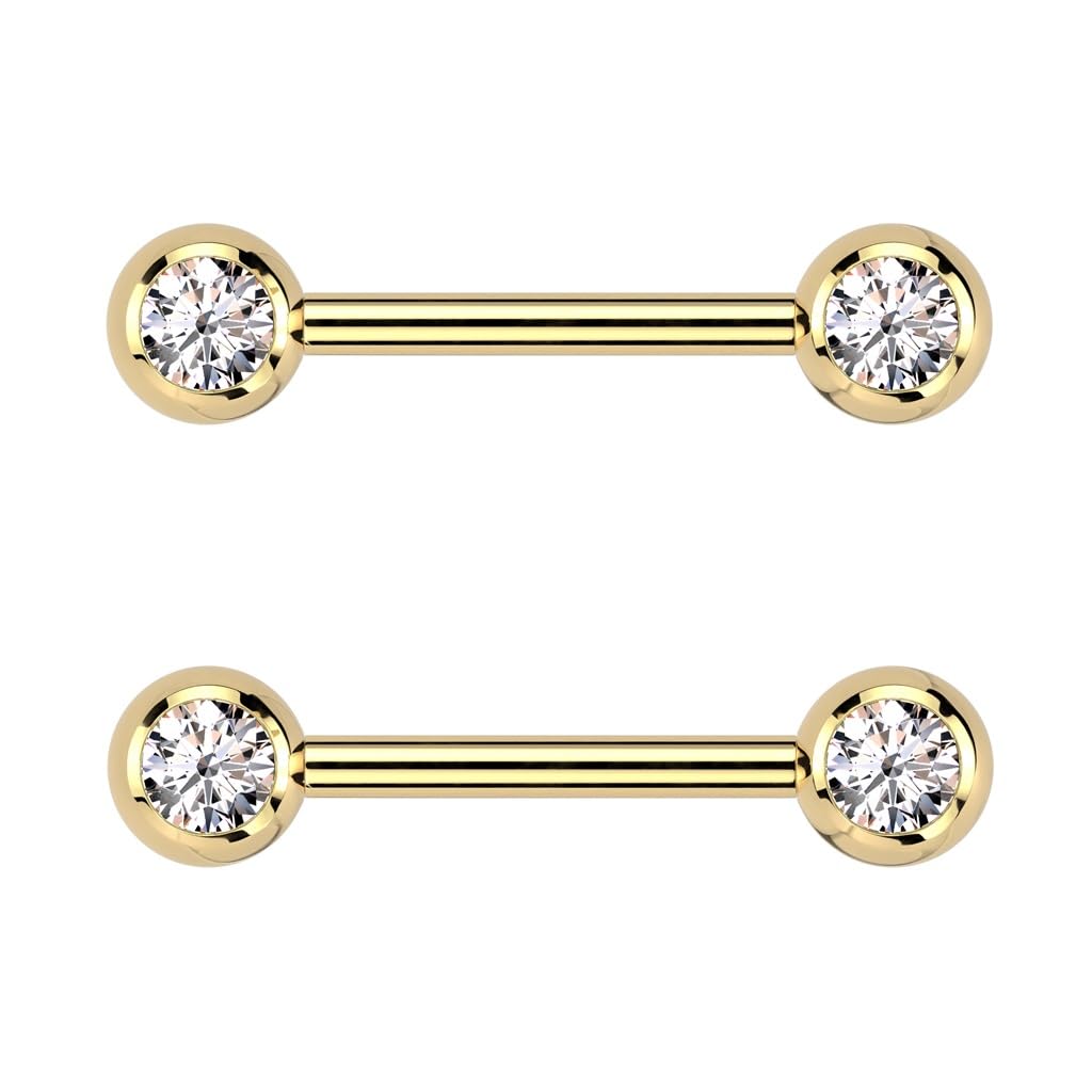 Pierced Owl 14GA ASTM F-136 - Piercing de titanio de grado implante con rosca interna, con extremos de bola de cristal CZ para pezón, se venden por par, 16 mm, Metal, Circonita cúbica