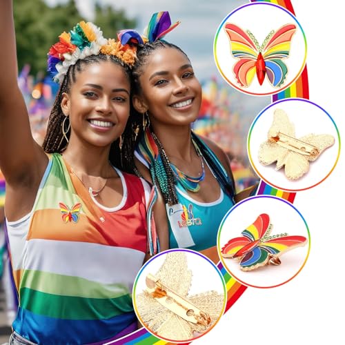 Image of 12PCS Rainbow Brooches Rhinestone Crystal Gay Pride Progress Brooches Badge LGBT Heart Flag Lapel Pins Gift for Clothes Backpack Jewelry Hat Decoration Pride Month Activities Accessories