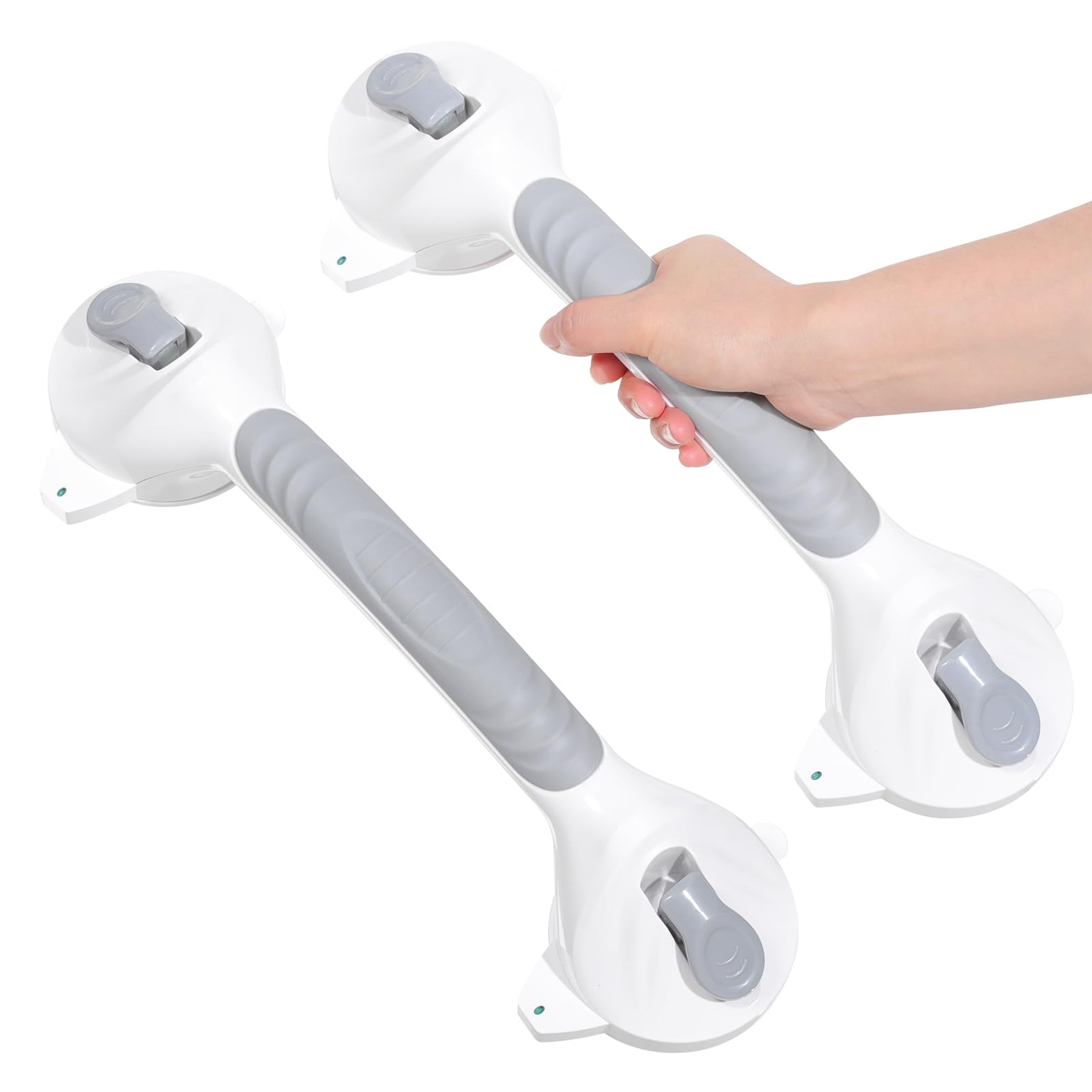 15 Inch Shower Handles for Elderly Suction Heavy Duty 300 Lbs (2 Pack), Safety Grab Bars for Shower with Indicators, Removable Shower Handrails for Seniors, Elderly, Handicap, No Drilling (Gray)