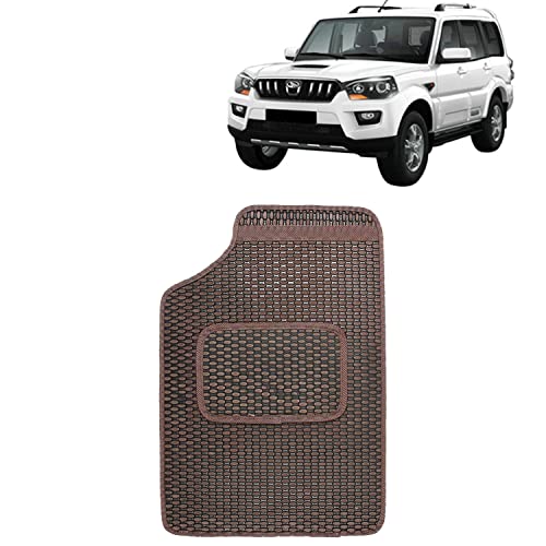 Image of Kingsway Dotted Design Car Floor Foot Mats Universal Fit for Mahindra Scorpio, Model Year : 2014-2018, Water and Dustproof, Color Brown, Set of 5 Pieces