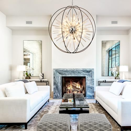 Image of Modern Large Black Crystal Chandelier for High Ceilings Foyer Entryway