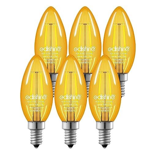 EDISHINE E12 LED Candelabra Bulb, 5W Equivalent 60W 2700K 500LM Warm Light, Dimmable Chandelier Light Bulbs, LED Candle Light Bulbs for Ceiling Fan, Dining Room, Christmas Decor UL Listed, 6