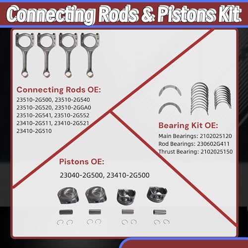 Image of 2.4L G4KJ Engine Rebuild Overhaul Kit w /Crankshaft Head Gasket Set,Piston Set Connecting Rods Fit for Kia Sportage Optima Sorento Hyundai Tuscon Sonata Santa Fe Sport 2.4L 2011-2019
