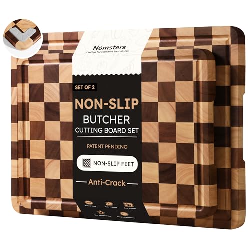 Image of 2 Packs Cutting Boards for Kitchen Checkered Cutting Board Acacia Wood Charcuterie Board Serving Heavy Duty Non Toxic Slip Over Sink Butcher Block Meat Best Kitchen Essential Gift