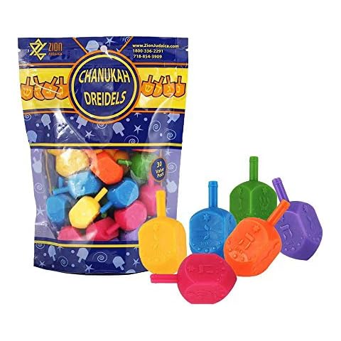 Zion Judaica Medium Plastic Hanukkah Dreidels with English Transliteration - Ziplock Bag (30 Pack) Cover