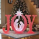 49Inch Outdoor Christmas Decorations Joy Lighted Sign Outdoor Nativity Christmas Holiday Decoration Yard Weather Resistant 350 LED Lights Nativity Joy Sign Hang/Stand for Porch Indoor(Red)