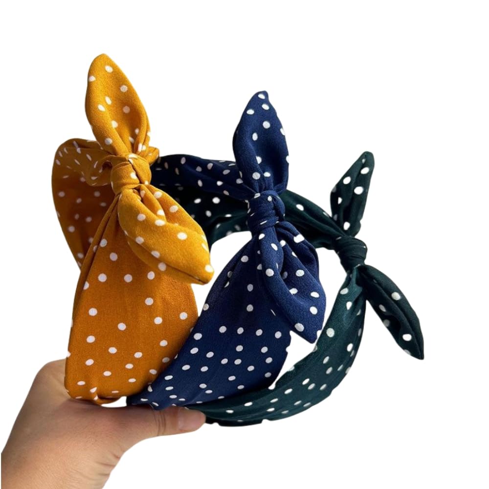 Juliyeh Women's Bow Headbands with Polka Dots, Hair Hoop with Furling Pompoms - Image 2