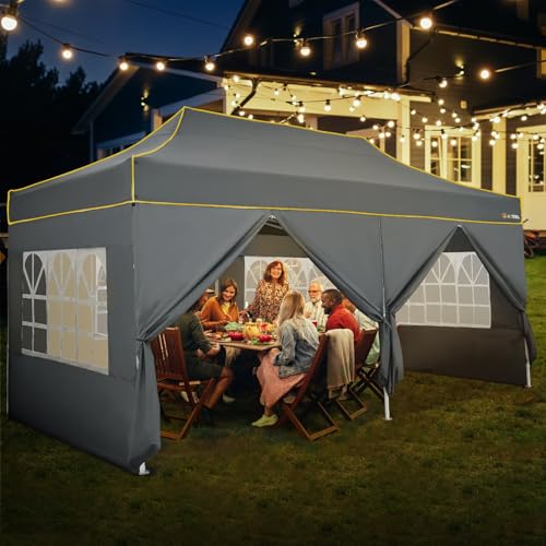 Image of HOTEEL 10x20 Heavy Duty Pop Up Canopy Tent with Sidewalls, Commercial Outdoor Canopy Tents for Parties Event Wedding with Roller Bag, Waterproof & UV 50+, Upgraded Thickened Hexagonal Legs, Gray