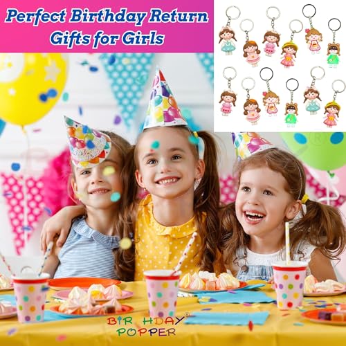 Image of Birthday Popper 12 Pcs Pretty Girls 3D Cartoon Keychains as Birthday Return Gifts | Doll Pendant Keychains for Kids | Lightweight Key Accessories -School Bag & Backpack Charms for Girls