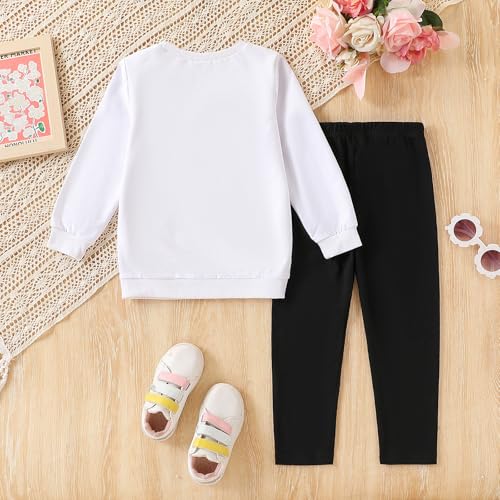 Image of Kids Toddler Girl Clothes Heart Letter Print Long-sleeved round collar top+Letter Print Pants Outfits Set