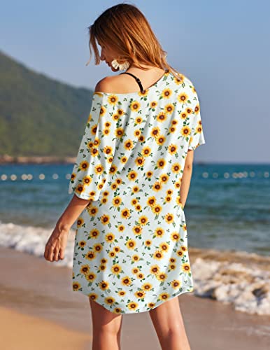 Image of Ekouaer Womens Tshirt Nightgown Cotton V Neck Sleepshirts Comfy Casual Nightshirt for Women