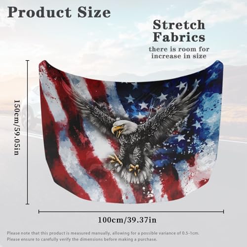 Image of Bald Eagle American Flag Car Hood Cover Protector for SUV Sedans Trucks 59x39 Inch Stretchable Car Hood Wrap Blankets Waterproof Sun Proof Auto Patriotic Decorations