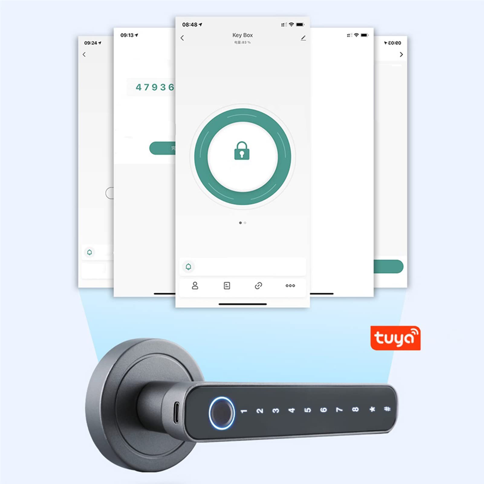 Serrure de porte intelligente à empreinte digitale, Serrure de porte d'entrée biométrique sans clé à empreinte digitale, 4 façons déverrouillées Tuya BT Connexion APP Mot de passe