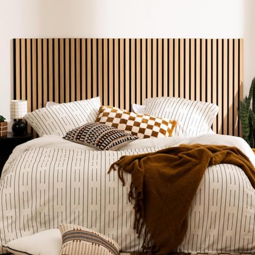 ATMOSPHERA CREATEUR D'INTERIEUR Lot de 4 Panneaux décoratif accoustique tasseaux bois Colva 120x30 cm - (Soit 120x120cm) - Effet chêne clair