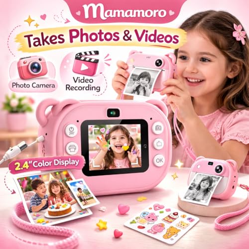 Image of Camera for Kids with Print | Kid Digital Camera for Photography & Videography with Color Display - Includes 2 Paper Rolls (Pink)