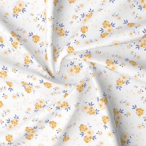 Image of Layers 100% Cotton Bedsheet for Double Size Bed | Lumina Floret Collection | 144 TC Soft & Breathable | Floral Print with 2 Pillow Covers | Wrinkle Free | 3 Pc Bedding Set - White & Yellow