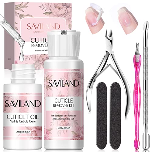 SAVILAND Cuticle Remover and Cuticle Oil Kit – Nail Care Kit with Cuticle Remover Liquid & 1.01 oz Cuticle Oil Cuticle Trimmer for Cuticle Softener & Moisturize Manicure Kit for Home Use
