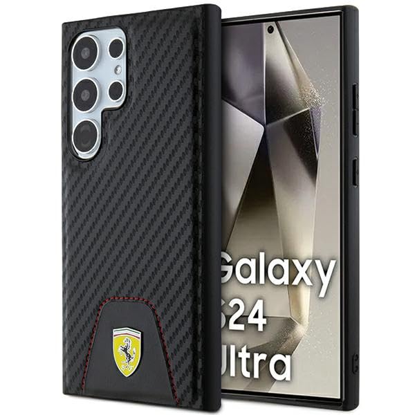 CG MOBILE Ferrari FEHCS24LN3PUK Coque de Protection Rigide pour S24 Ultra S928 Noir Carbone Cousu