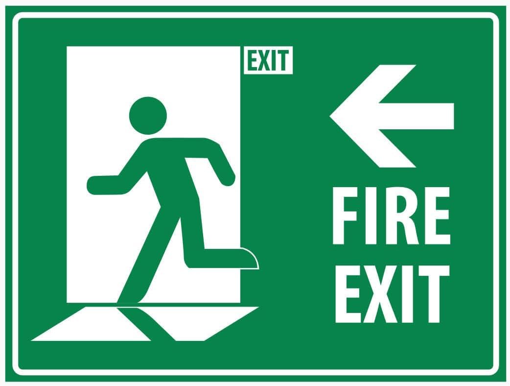 Fire Exit Sign Left Arrow Workplace Rust Free Aluminum Tin Sign - Warning Decor with Pre-Drilled Holes for Indoor-Outdoor Office Hallway, Factory Corridor, School Exit - 8x12 Inch​
