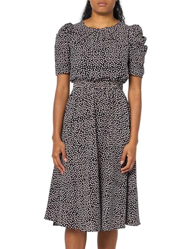 Image of London Times Women's Caterpillar Puff Sleeve Midi Dress - Gathered Waist A-Line Flowy Summer Dress