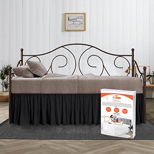 SGI 14 Inch Drop Twin Size Black Solid Day Bed Skirt Stylish Ruffled Pattern Split Corner Easy Fit Easy Care Fade & Wrinkle Resistant- Microfiber Made