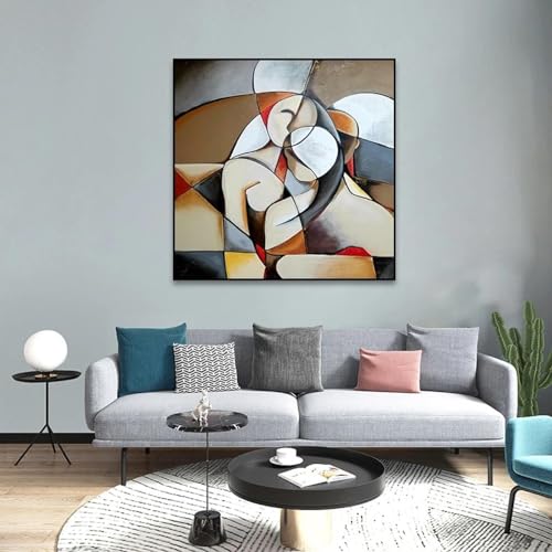 Picasso œuvre abstraite pour salon grand tableau coloré de 60x60cm pour décoration murale