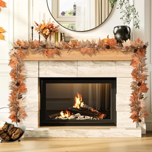 6 Ft Fall Garland with Lights & Timer, Thanksgiving Fireplace Mantel Decor - image 6