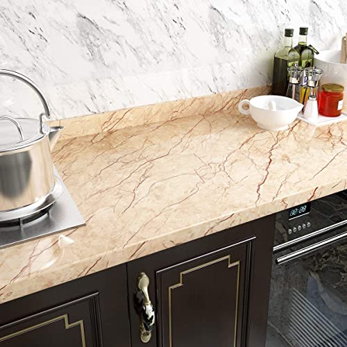 Image of WISDOM Countertop Peel and Stick Marble Contact Paper for Countertops Vinyl Waterproof Self Adhesive Countertop Contact Paper Marble Wallpaper (Beige Marble Wallpaper, 30 inchx203 inchcm)