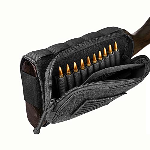 PETAC GEAR Tactical Stock Pack/Adjustable Shell Holder Cheek Rest Pouch for Long Action (Black, Left Hand) …