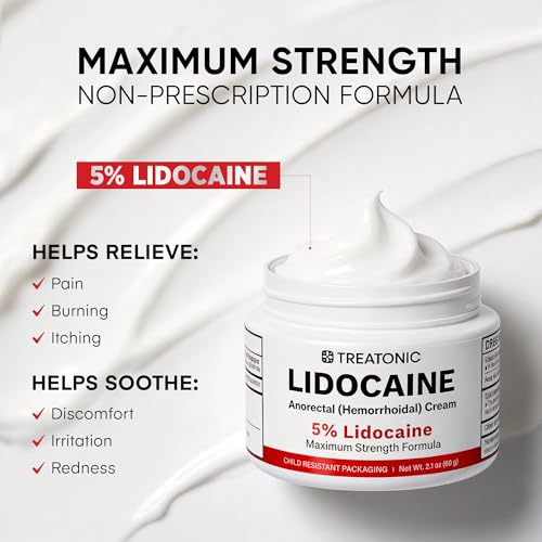 Image of Treatonic 5% Lidocaine Numbing Cream: Lidocaine Cream Maximum Strength for Pain Relief, Itching, Burning, Soreness, Hemorrhoid Treatment - Fast Acting & Long Lasting Numbing - 6.3 oz