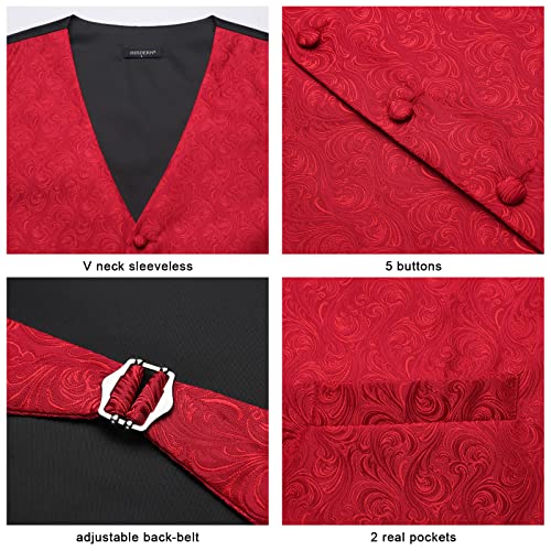 Image of HISDERN Vest and Tie Sets for Men Vests Paisley Floral Jacquard Necktie Pocket Square 3PCS Waistcoat for Suit or Tuxedo