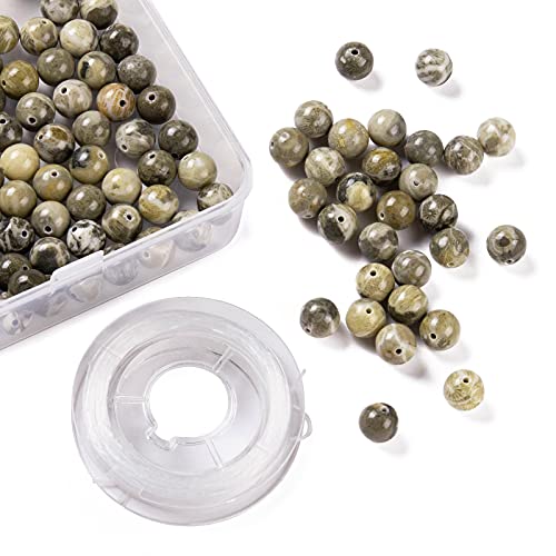 BEEFLYING 100 Pcs 8mm Fossil Coral Round Beads Natural Chrysanthemum Stone Beads Loose Gemstone Beads for Jewelry Bracelet Making - Image 3