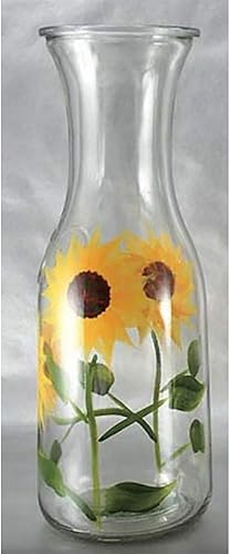 Grant Howard Jarra de cristal pintada a mano con capacidad de 34 onzas, jarra de bebida versátil, diseño de campo de girasol