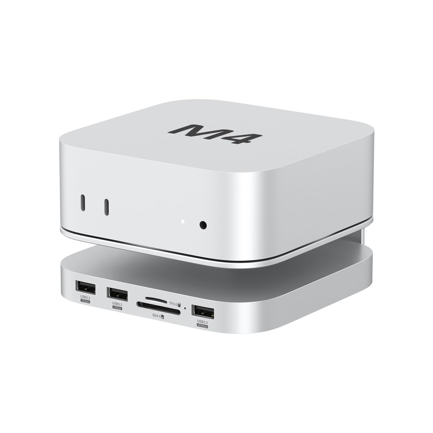 AKKYAJAURE Mac Mini M4 Hub, 9 in 1 Aluminum Stand and Dock for Mac Mini M4/M4 Pro with M.2 NVMe SSD Enclosure, 10Gbps USB-A*2, SD/TF Card Readers