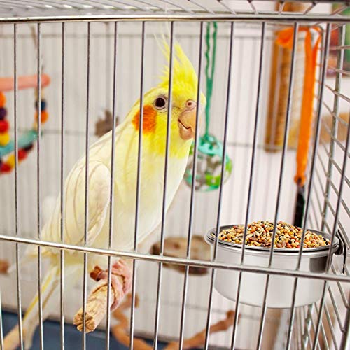 Birds Food Water Cup Parrot Food Bowl with Clamp Holder Stainless Steel Feeding Cage Dish Parrot Feeders Hanging Water Coop Bowls with Bracket Holder for Bird-lover and Small Animal (10cm/3.9in)