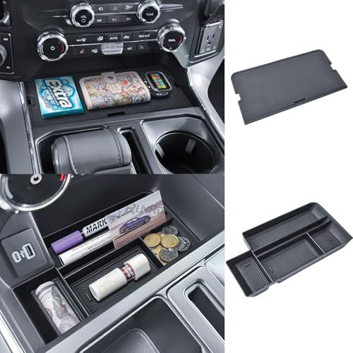 RUNROAD Center Console Organizer Tray Compatible with 2021-2025 Ford F150 & 2022 2023 2024 Lightning XLT Accessories Middle Console Pocket Lid Hidden Dividers for F-150 Armrest Storage Tray (2PCS)