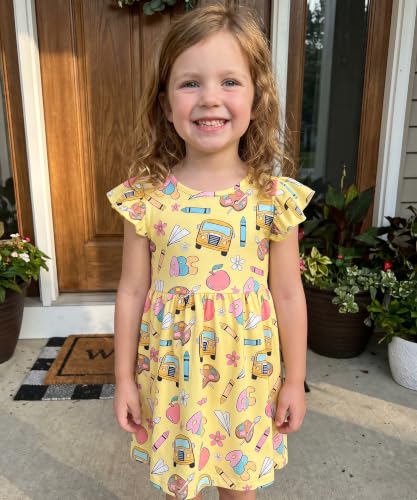 Image of Unique Baby Girls' Short Sleeve Everyday Printed Dresses for Kid and Toddler, Sizes 2T-12Y