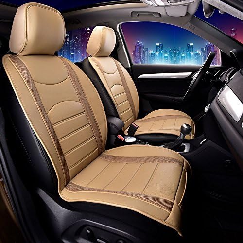 FH Group Front Set Faux Leather Car Seat Cushions for Low Back Seat, Universal Fit, Airbag Compatible Seat Cover for SUV, Sedan, Beige Tan