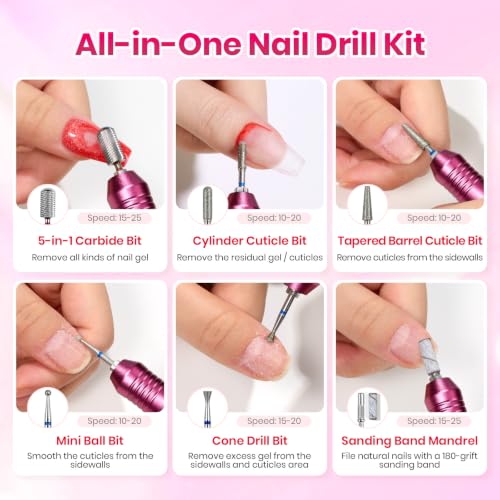 Image of Beetles Cordless Nail Drill Kit, 6 Drill Bit 35 Speed Electric Nail File | Rechargeable Nail File Drill for Gel Polish Acrylic Gel Extension Builder Removal,0-15000 RPM Beginner DIY Manicure Tools