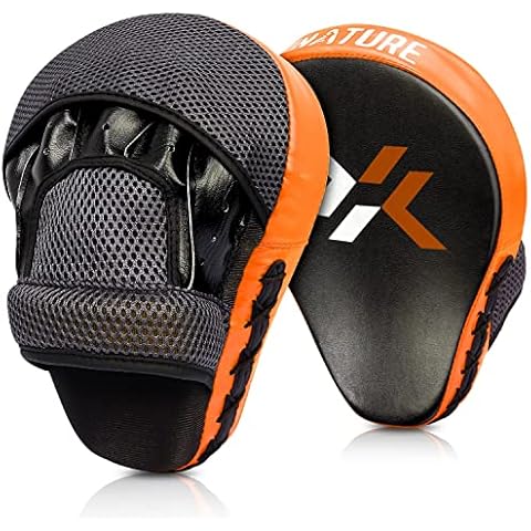 Pratzen Boxen mit hochwertiger Polsterung - 1 Paar Kickboxen Boxpratzen für optimale Schlagdämpfung,Trainerpratzen Boxing Pad für Männer Frauen,Schlagkissen für Karate MMA Taekwondo Muay Thai-Orange Cover